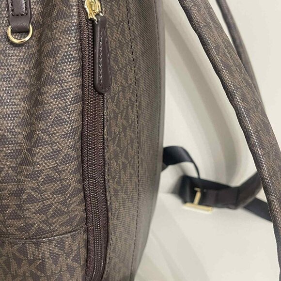MICHAEL KORS SLATER MEDIUM LOGO METALLIC STRIPE BACKPACK BROWN GOLD - Picture 7 of 11